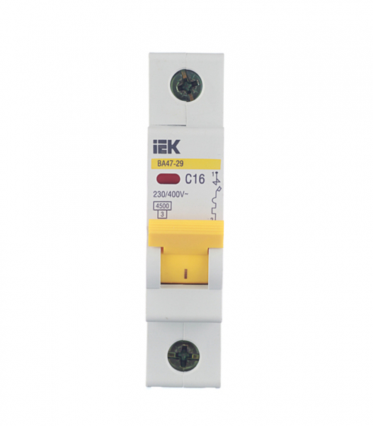 Автоматический выключатель IEK ВА 47-29 (MVA20-1-016-C) 1P 16А тип C 4,5 кА 230/400 В на DIN-рейку